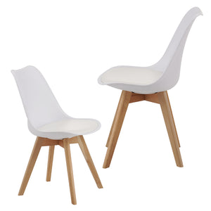 English Elm Set of four modern medieval dining chairs with cushioned PU seats, solid wooden legs, 300lb capacity, non-slip pads, durable waterproof finish, easy assembly, ergonomic back support for kitchen and dining spaces White W3851P368650