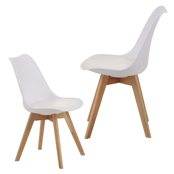 English Elm Set of four modern medieval dining chairs with cushioned PU seats, solid wooden legs, 300lb capacity, non-slip pads, durable waterproof finish, easy assembly, ergonomic back support for kitchen and dining spaces White W3851P368650