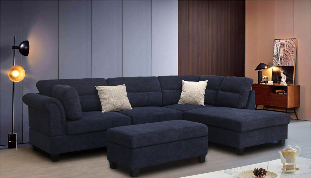 English Elm Domenico Tufted Sectional Sofa with Chaise Storage Ottoman and Pocket Coil Seats Black B2749S00166