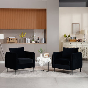 English Elm Accent Velvet Armchair Mid-century Modern Plush Seat with Metal Legs for Any Room Black W3244P325834