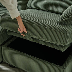 English Elm 113.5'' Modular Sectional Sofa with Storage Ottoman, Convertible U or L Shape Sleeper for 6 Seats Green W834S00251