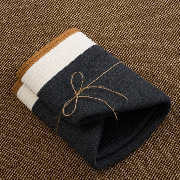 English Elm Cotton Round Laundry & Storage Basket with Sturdy Handles 21.7"x13" Spacious Neutral Two-Tone Design Brown+Gray,White B093P295103