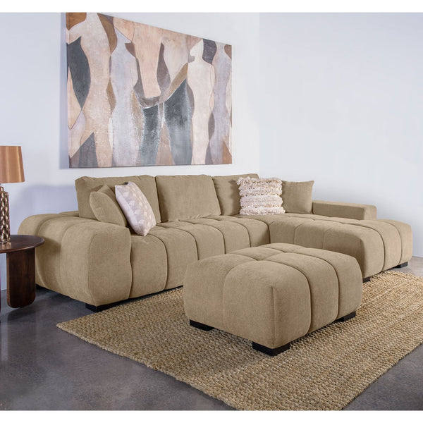 English Elm Plather Luxe Upholstered Sectional with Right Chaise, Grid-Tufted Reversible Cushions & Sturdy Block Legs Camel B062S01355