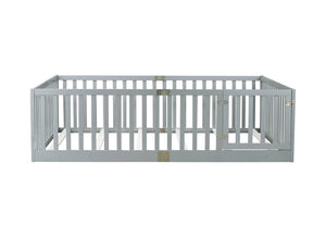 English Elm Twin Floor Bed Solid Rubber Wood with Tall Safety Railings for Toddler Sleep Grey W504P287657