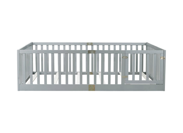 English Elm Twin Floor Bed Solid Rubber Wood with Tall Safety Railings for Toddler Sleep Grey W504P287657