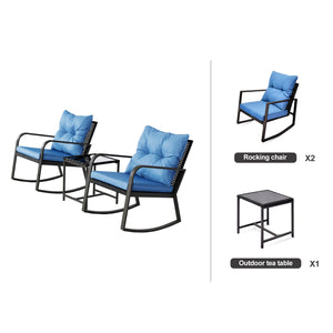 English Elm 3 Piece Outdoor Rocking Bistro Set Pe Wicker Steel Frame with Weather Resistant Cushions W2071P201034