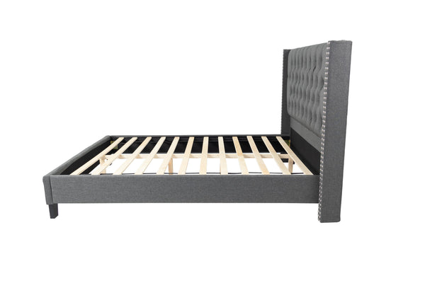 English Elm Contemporary Queen Platform Bed Tufted Polyfiber Headboard with Nailhead Trim Bedroom B011S02055