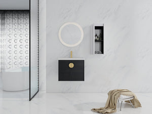 English Elm 24" Wall-Mounted Bathroom Vanity With Ceramic Sink & Side Cabinet - Stylish Storage Solution! W999S00326