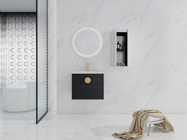 English Elm 24" Wall-Mounted Bathroom Vanity With Ceramic Sink & Side Cabinet - Stylish Storage Solution! W999S00326