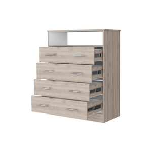English Elm Lagos Four Drawer Dresser with Spacious Open Shelf and Superior Top, Light Grey Finish, Modern Storage Solution Multicolor 47 L x 22 W x 4 H B128S00097