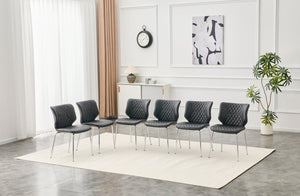 English Elm Dark Oil Waxed Faux Leather Dining Chair Set with Diamond Tufted High Back Metal Legs Dark Gray W3493P444883