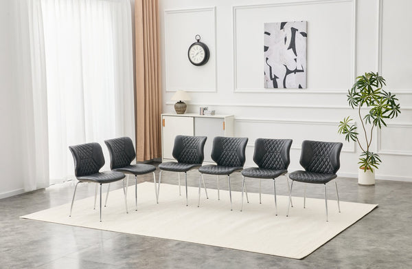 English Elm Dark Oil Waxed Faux Leather Dining Chair Set with Diamond Tufted High Back Metal Legs Dark Gray W3493P444883