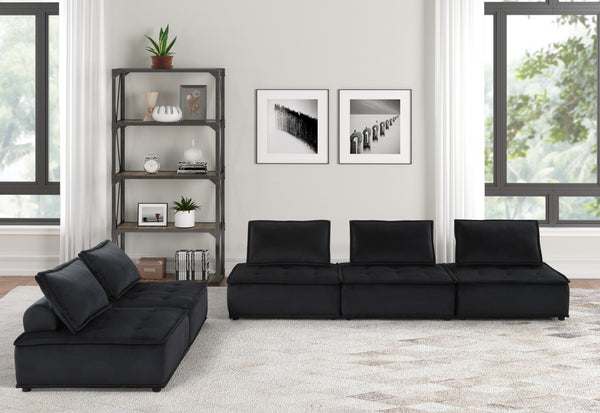 English Elm Aveline Five Piece Modular Sectional Velvet Tufted Low Profile Contemporary Sofa Black B2749S00024