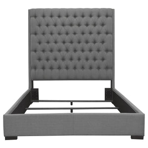 English Elm Copper Tufted Upholstered Queen Panel Bed with 72" Extra-Tall Headboard, Solid Birch Legs, Grey Fabric Finish B062S00704
