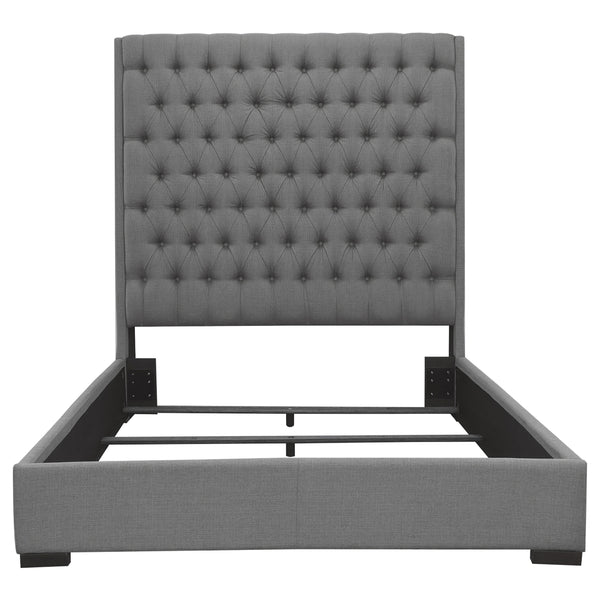English Elm Copper Tufted Upholstered Queen Panel Bed with 72" Extra-Tall Headboard, Solid Birch Legs, Grey Fabric Finish B062S00704