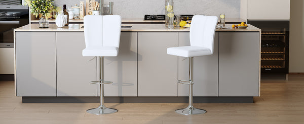 English Elm Modern Pu Leather Dining Chair Set of Six with Curved Back and Polished Metal Legs White+Silver W1151P370792