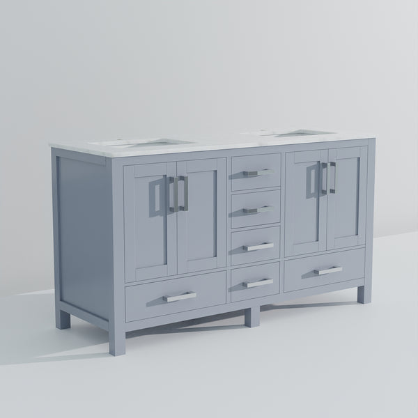 English Elm Dark Grey Double Bath Vanity 60" W X 22" D With Elegant Carrara Marble Top & Spacious Storage Solutions B2731P258878