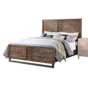 English Elm Andria Reclaimed Oak Finish Queen Bed with Acacia Wood Plank Headboard, Low Profile & Metal Sled Base B2726S00545