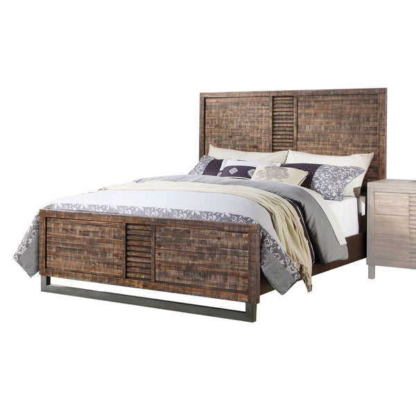 English Elm Andria Reclaimed Oak Finish Queen Bed with Acacia Wood Plank Headboard, Low Profile & Metal Sled Base B2726S00545