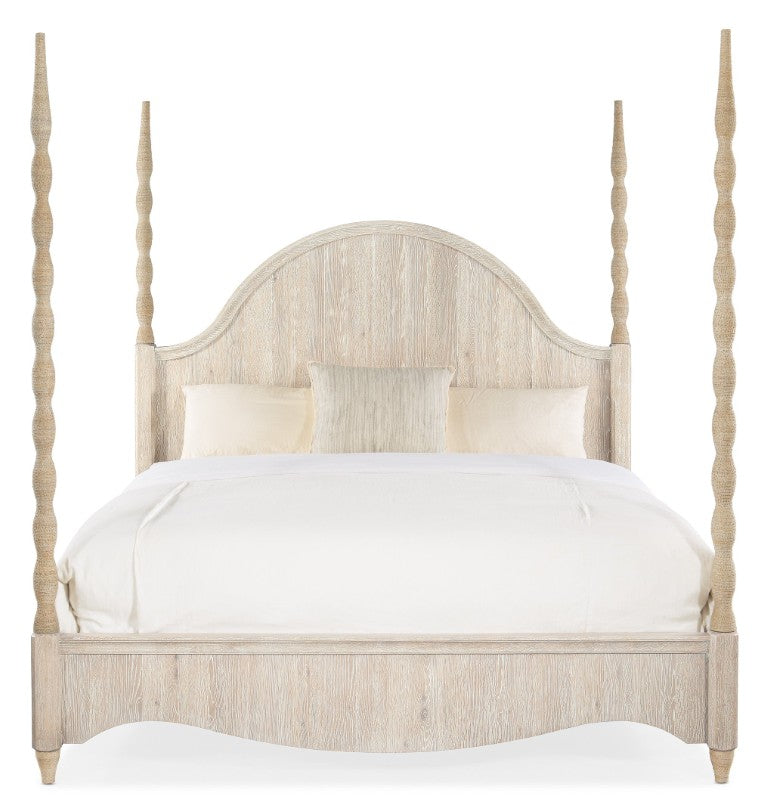 Hooker Furniture Serenity Coastal Poster Bed In Surf Whitewashed Oak With Rope-Wrapped Posts And Distressed Charm 88.50 L x 82.50W x 88.00H 6350-90666-80
