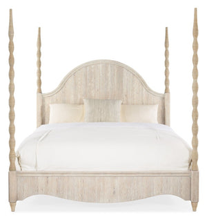 Hooker Furniture Serenity Coastal Poster Bed In Surf Whitewashed Oak With Rope-Wrapped Posts And Distressed Charm 88.50 L x 82.50W x 88.00H 6350-90666-80