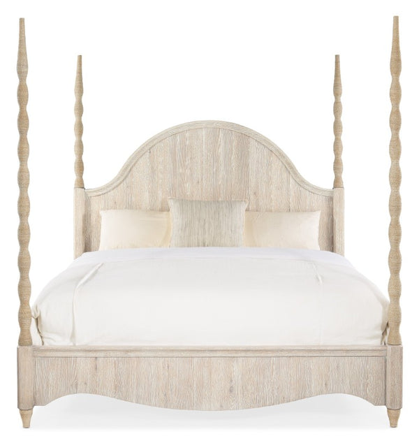 Hooker Furniture Serenity Coastal Poster Bed In Surf Whitewashed Oak With Rope-Wrapped Posts And Distressed Charm 88.50 L x 82.50W x 88.00H 6350-90666-80