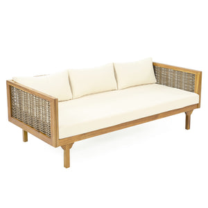 English Elm Christopher Knight Home® - Claremont 3-Seater Daybed With Rattan Arms – Stylish Beige Cushions For Indoor & Outdoor Relaxation N770P205570B