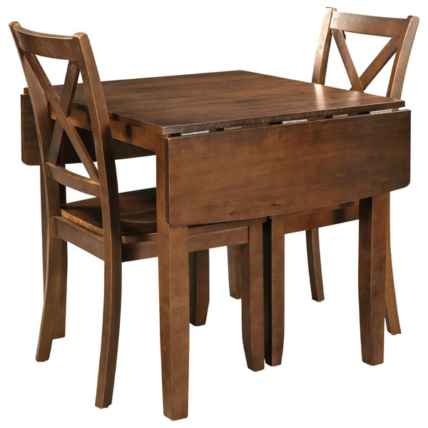 English Elm Topmax Drop Leaf Wood Breakfast Nook Table Set with X Back Chairs for Two Walnut N717S000164D