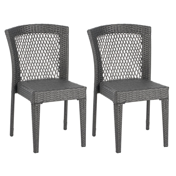 English Elm Christopher Knight Home® - FARLEY Rattan Stacking Sidechair Set of 2 — Durable 300 lb Capacity, Beige Woven Design, Easy Assembly Grey N762P234585E