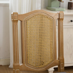 English Elm Full Solid wood rattan-back dining chair with breathable matte linen cushion, high-resilience foam comfort W1143P384365 W1143P384365