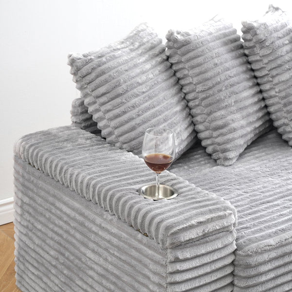 English Elm 111.4-inch corduroy L-shaped sofa with reversible chaise, armrest cup holders, lockers, sturdy frame Gray W1278S00104