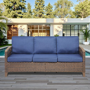 English Elm 73.6" Outdoor Pe Rattan Sofa Deep Seating Porch Couch with Thick Olefin Cushions T3773P418187