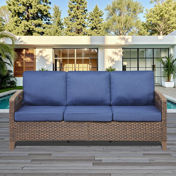 English Elm 73.6" Outdoor Pe Rattan Sofa Deep Seating Porch Couch with Thick Olefin Cushions T3773P418187