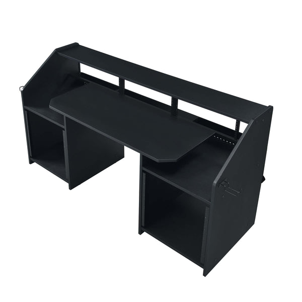 English Elm Rectangular Studio Music Desk with Pullout Tray, Headphone Hooks and Sturdy Pro Equipment Mounting Black B016P323364
