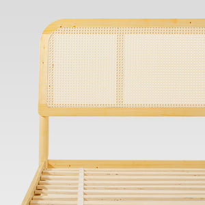 King Platform Bed with Rattan Headboard Insert Natural NRUB8BNA Walker Edison