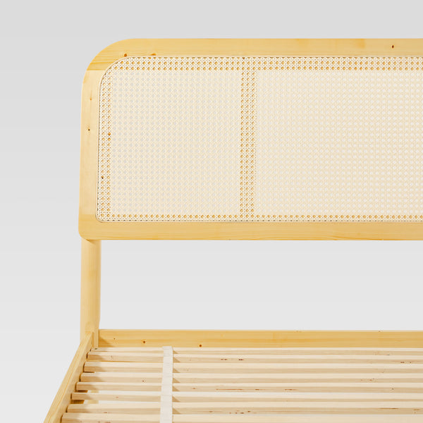 King Platform Bed with Rattan Headboard Insert Natural NRUB8BNA Walker Edison