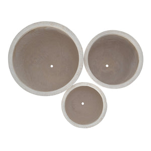 English Elm U_style Mgo Round Planters Set of Three Crackle Stone Texture Patio Garden Pots Beige N711P406660A