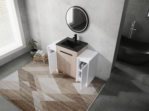 English Elm 48 Inch Freestanding Bathroom Vanity With Black Ceramic Sink, Soft-Close Doors & Ample Storage W999S00313