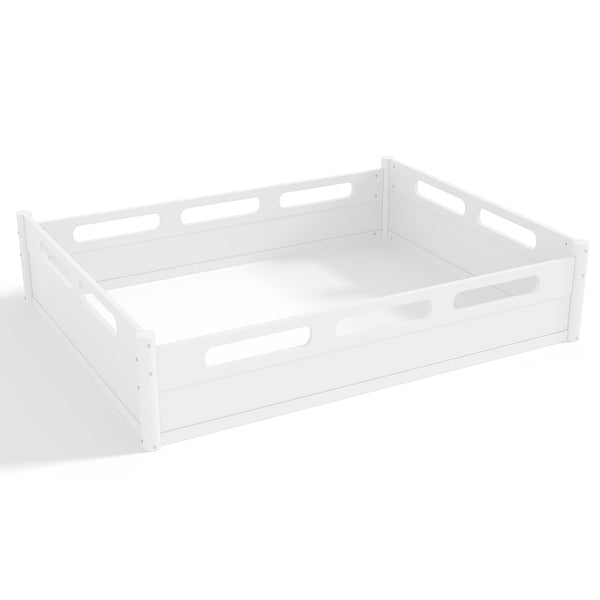 English Elm Queen Low Profile Floor Bed Pine Wood Frame Japandi Minimalist Bedroom Design White W1580P438794