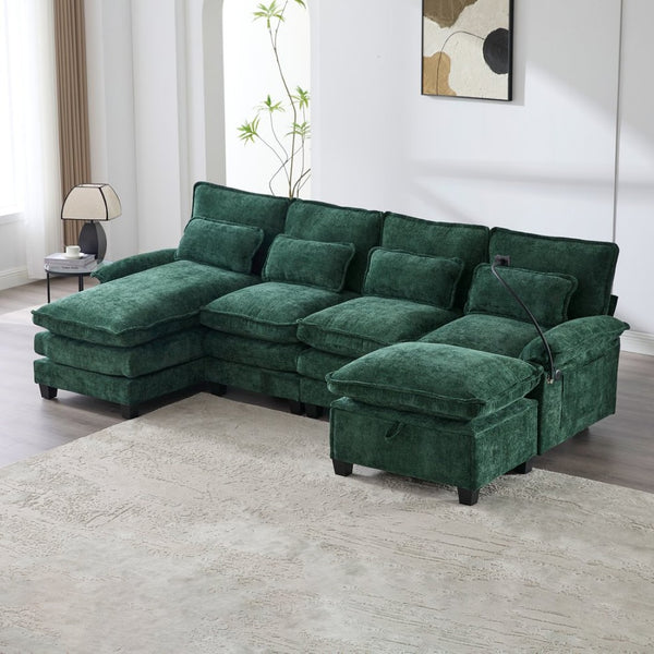 English Elm United We Win 106" U-Shape Sectional Sofa - Cozy Chenille Couch With Storage Ottoman & Usb Ports W1568S00228-GIGA