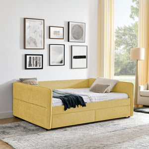 English Elm Queen Boucle Tufted Daybed Sofa with Storage Drawers Eucalyptus Frame Guest Room Yellow W1413S00180