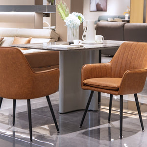 English Elm Faux Leather Mid-Back Dining Chairs Set of 2 - Whisky Brown Upholstered Seats, Metal Legs, Cozy Support W3394P329171