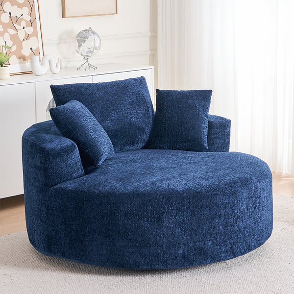 English Elm Round Swivel Barrel Chair Plush Chenille Upholstery Cozy Accent Seat for Any Room Blue W2915P338906