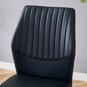 English Elm Table Set: 35" Round Transparent Glass Dining Table With 4 Black Pu Chairs & Silver Metal Legs W1151S03704-GIGA