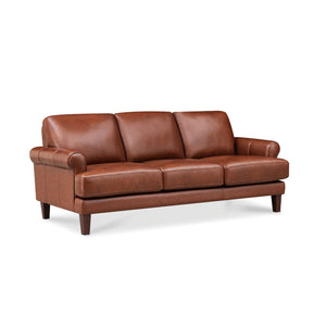 English Elm Dawn Leather Sofa with Top-Grain Seating, Pocket Coil Comfort, Feather-Memory Foam Cushions, Durable Frame Brown B2705P338102