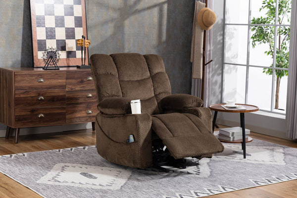 English Elm Ultra Wide Velvet Swivel Lounge Chair with Massage Heating and Powered Lift Assist Brown W547P425984