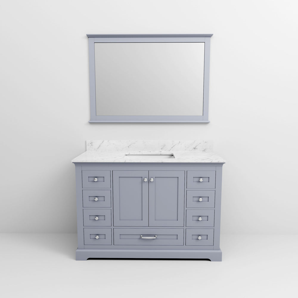 English Elm Dark Grey Single Bath Vanity 48" W x 22" D with Carrara Marble Top, 46" Mirror, Soft-Close Drawers & Storage B2731S00650