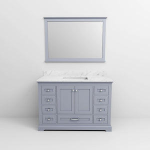 English Elm Dark Grey Single Bath Vanity 48" W x 22" D with Carrara Marble Top, 46" Mirror, Soft-Close Drawers & Storage B2731S00650