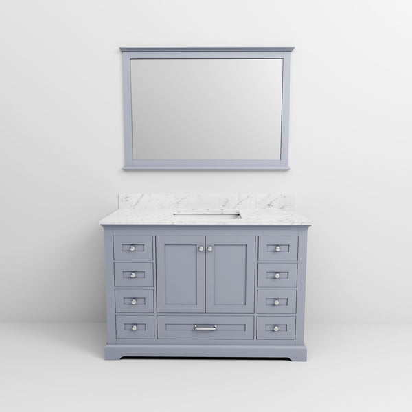 English Elm Dark Grey Single Bath Vanity 48" W x 22" D with Carrara Marble Top, 46" Mirror, Soft-Close Drawers & Storage B2731S00650