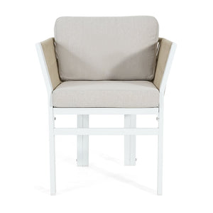 English Elm Outdoor Woven Rattan Aluminum Dining Chairs Set of 2 Coastal Patio Seating Beige,White N779P368549W